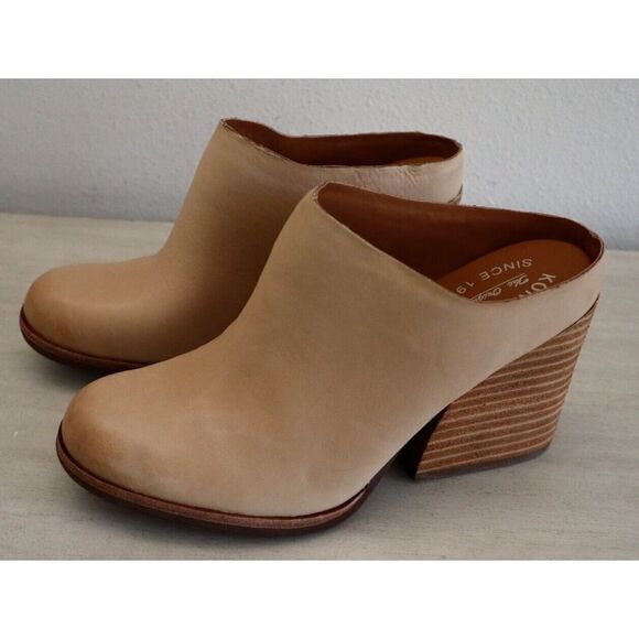 Kork-Ease Women Sz 8M Nude Tan Challis Leather Slip-On Block Heeled Mules $165 - Picture 1 of 9